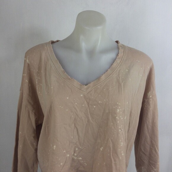 Anthropologie Postmark Womens Crop Sweatshirt Distress Splatter Top Peach SZ S - Picture 3 of 9